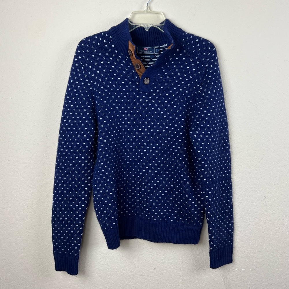 Vineyard Vines Navy Blue Wool Cashmere Blend Pull over 1/4 zip up Size Small